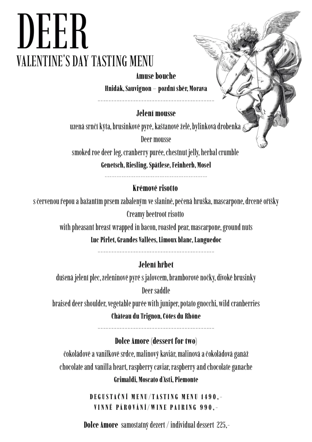 Valentýn menu, Deer Restaurant 2026